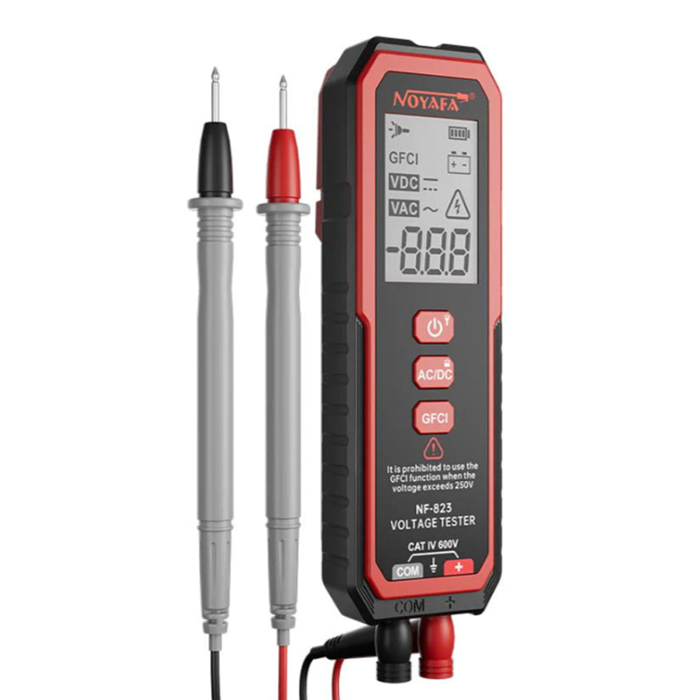 Noyafa NF-823 AC/DC Voltage Detector with High Precision 100mV to 610V Fast 0.5 Seconds Detection, GFCI Function, LCD Display with 2 LED Lights and Wear Shock Resistant for Electronics