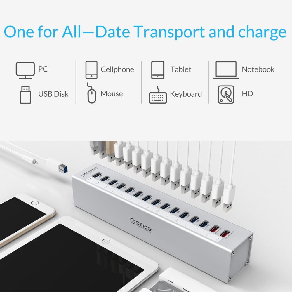 ORICO 13-Port USB 3.0 Hub with Dual Charging Ports - USB Docking Station for MacBook, iMac, PC, Desktop Computers & Laptops (Windows, macOS & Linux) | A3H13P2