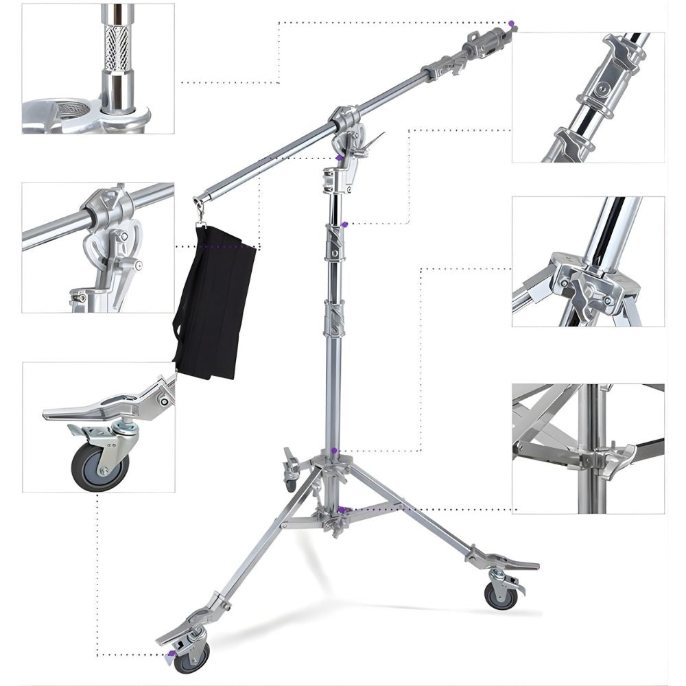 Meking M6 Heavy Duty Dual Use Boom Stand - 5 Section 430cm Max Height, 10Kg Load Capacity, Durable Steel with Sand Bag