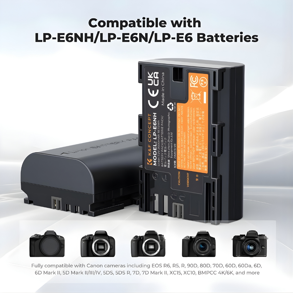 K&F Concept LP-E6 / LP-E6N / LP-E6NH 2250 - 2600mAh Camera Battery