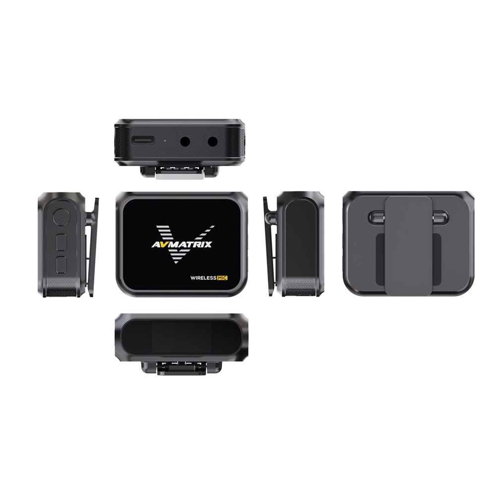 AVMATRIX WM12 1TX + 1RX Clip-On Mini Wireless Microphone Transmitter & Receiver System with 15 Hours of Battery Life and Up to 100 Meters Long Distance Transmission