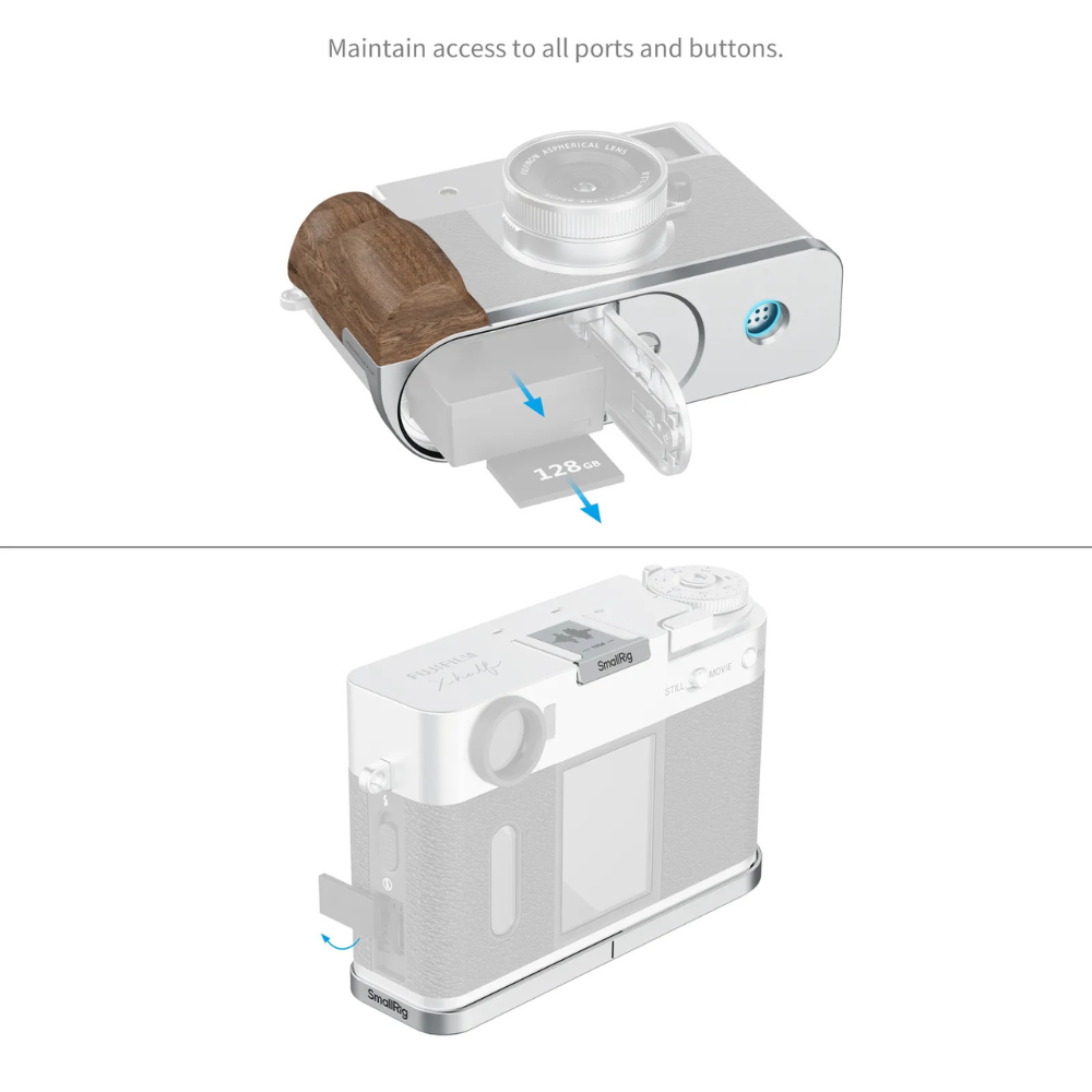 SmallRig L-Shaped Mount Plate for FUJIFILM X half with Wooden Handle Grip, Hot Shoe Cover and 1/4" Screw Mount, Flat Head Wrench for Camera Accessories | 5394 | 5223 | 5224