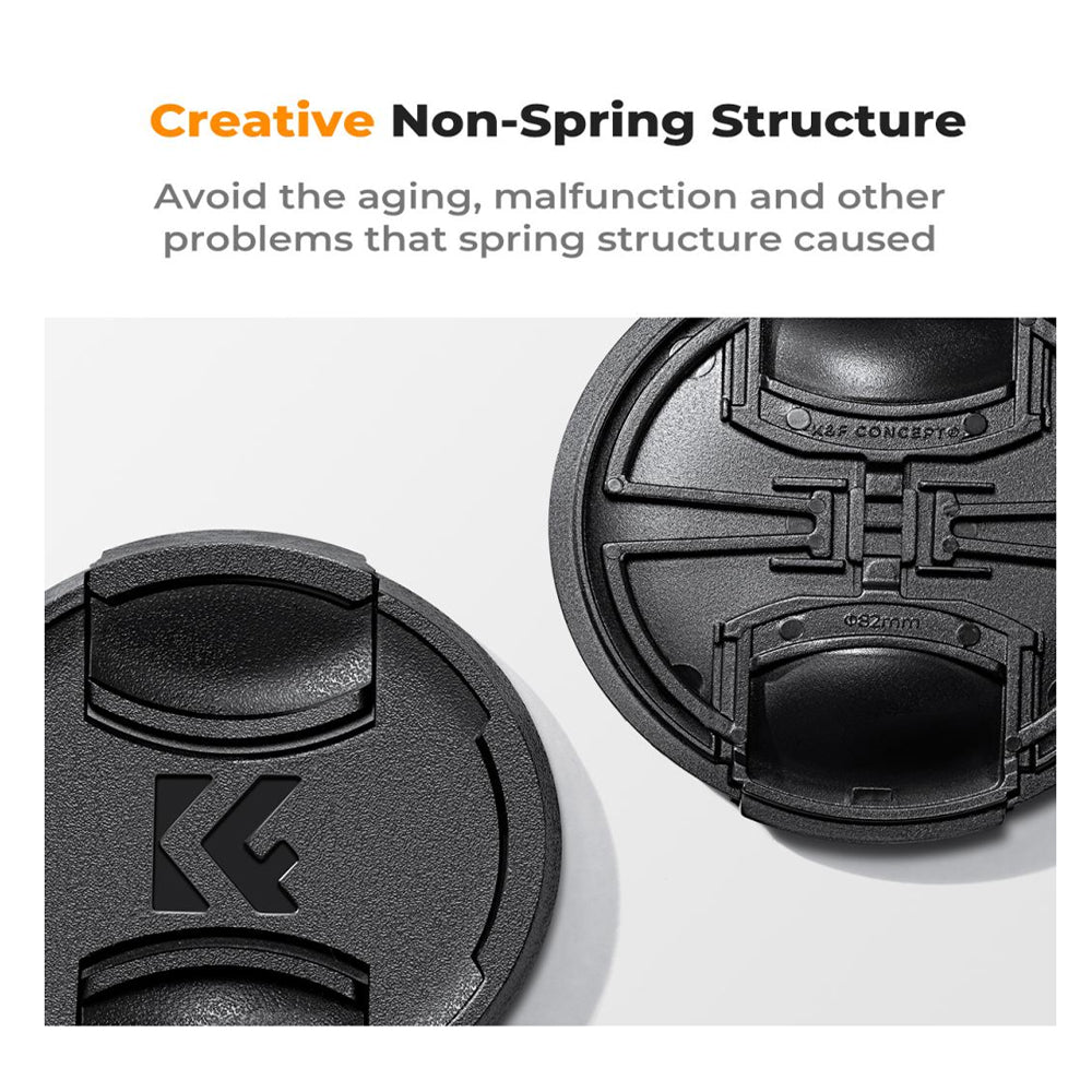 K&F Concept Sp-On Center Pinch Camera Lens Cap with Wrist Strap & Microfiber Cleaning Cloths for FUJIFILM Sony Canon Nikon Panasonic Lumix Olympus OM SYSTEM - Available in 49mm 52mm 55mm 58mm 62mm 67mm 72mm 77mm 82mm