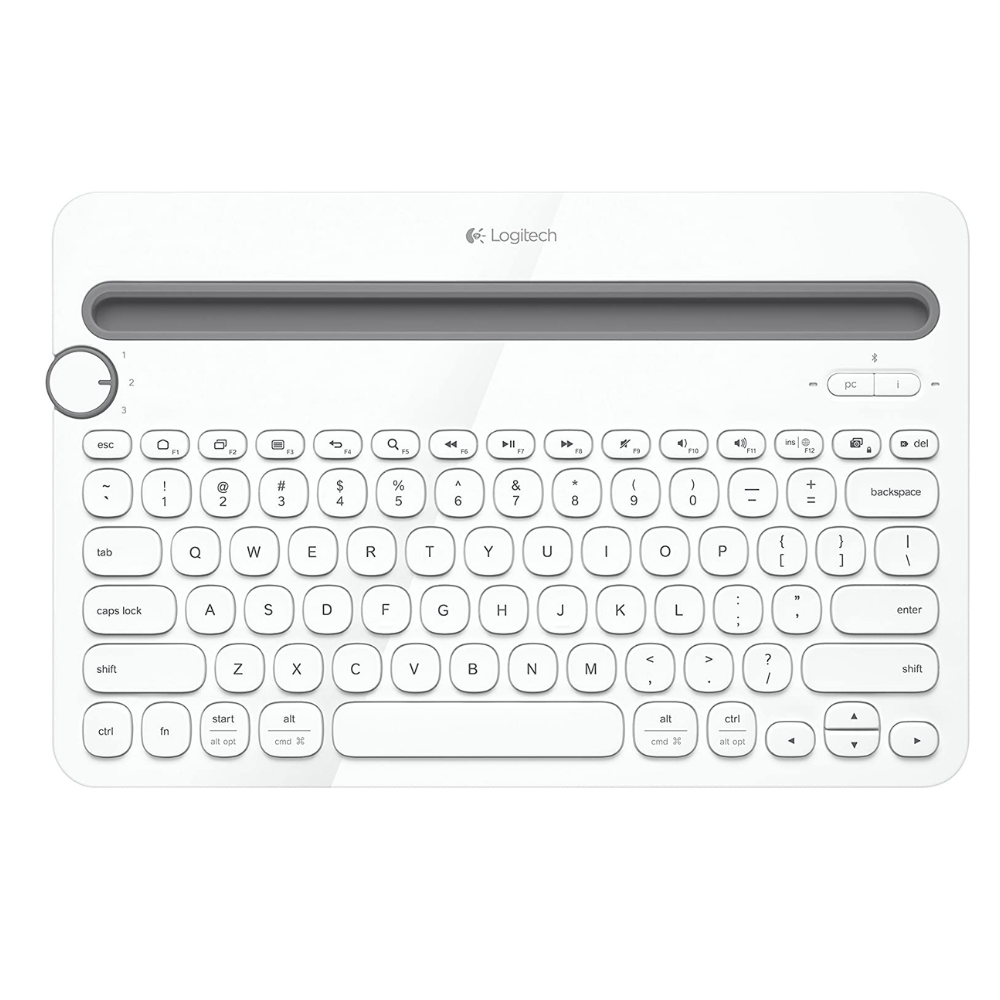 Logitech K480 Multi-Device Bluetooth Keyboard with 5M Keystrokes, Hotkeys, and Up to 10m Wireless Range for Windows, Mac, Android, IOS, Tablets and Smartphones (Black, White)