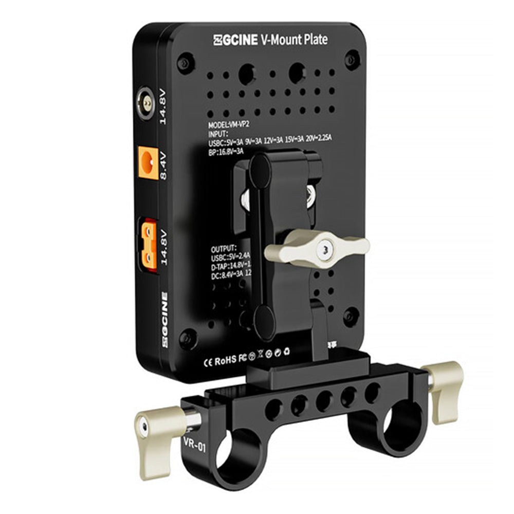 ZGCINE VP2 KIT1 | KIT3 V-Mount Battery Plate with Articulating Arm and 15mm LWS Rod Bracket, Dual D-Tap, 2-Pin LEMO, USB-C PD Input/Output, USB-A QC, DC, BP Output, 1/4"-20 Mount Threads, LED Battery Indicator for Photography & Videography