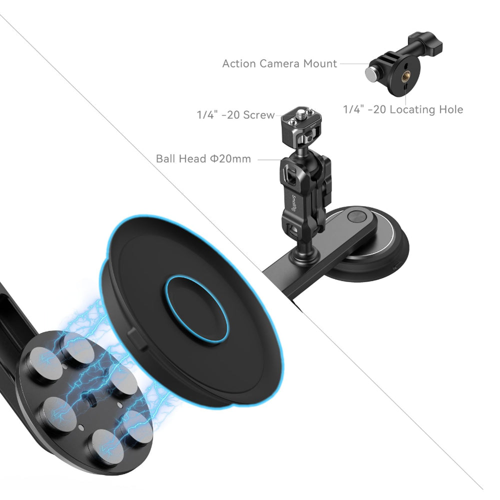 SmallRig Magic Arm with Magnetic Suction Cup & Action Camera Mount Adapter for GoPro, Insta360, DJI Action & 1/4" Thread for Sony, Canon, Nikon, Lumix, FUJIFILM Compact Digital Cameras | 4466