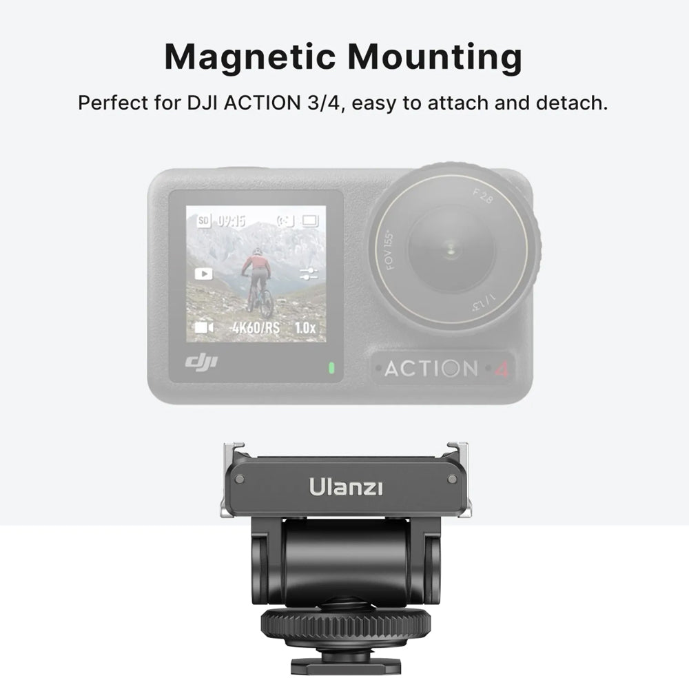 Ulanzi CA22 DJI Osmo Action 4 / 3 & Pocket 3 Cold Shoe Mount Adapter with Magnetic Mounting, 160° Tilt and 700g Load Capacity for Action Camera - C071GBB1