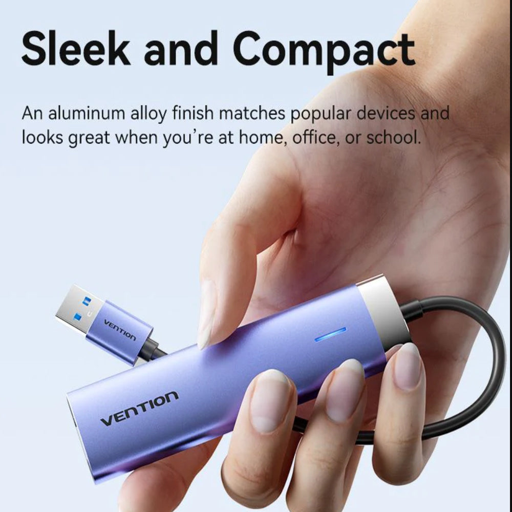 Vention 5-in-1 USB 3.0 Hub with RJ45 Gigabit Ethernet, Type C Power Supply Port, and Supports Windows Linux MacOS Android for Desktop Computer Laptop Mobile Phone iPad Keyboard Mouse Card Reader Flash Drive Portable HDD / SSD