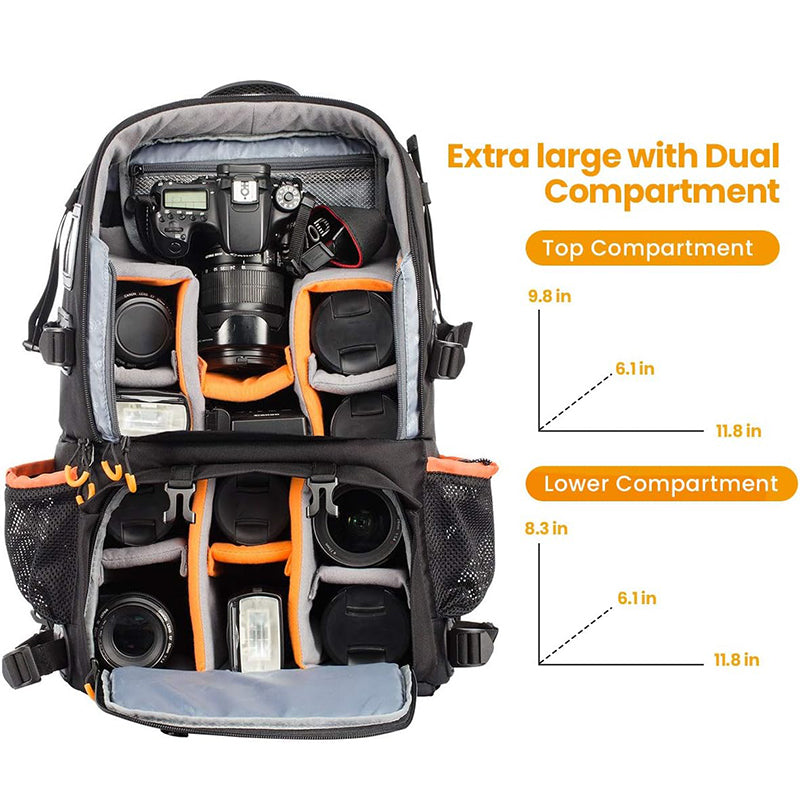 Eirmai TR629 25L Camera Backpack with 15.6" Laptop Compartment & Hand Carry Bag for Sony, Panasonic, Fujifilm, Canon, Nikon, DJI, GoPro, iPad, DSLR, Mirrorless Camera Lens, Tripod, Drone, Battery Charger, Powerbank - Men & Women Bag Luggage