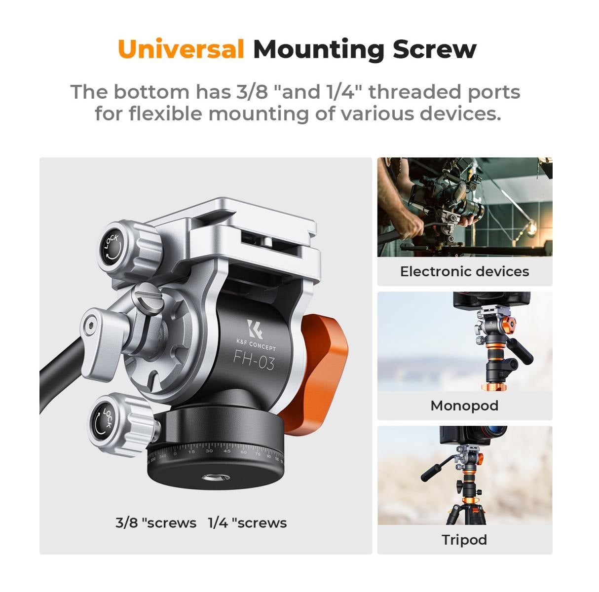 K&F Concept FH-03 Fluid Hydraulic Video Tripod Head with 360 Degree Panoramic Shooting, Arca Swiss QR Plate, 5Kg Max Load Capacity and 1/4" 3/8" Bottom Interface for Photography Videography | KF31-087