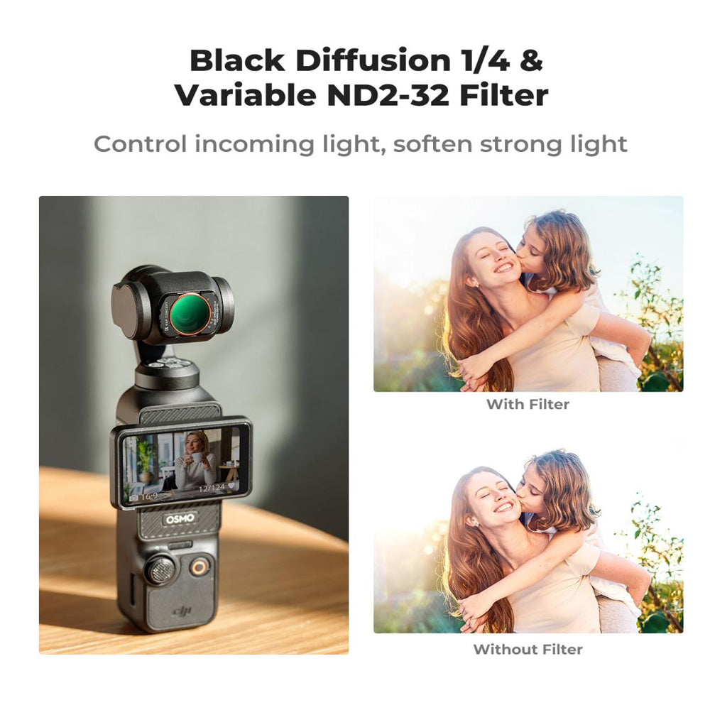 K&F Concept DJI Osmo Pocket 3 Magnetic Variable ND2-32 + Black Diffusion 1/4 Lens Filter with Camera Screen Protector - Made with Multi-Coated Optical Glass & Ultra-thin Aluminum Frame
