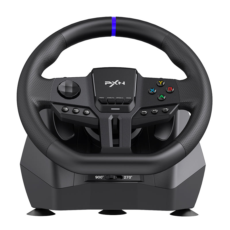 PXN V900 GEN2 RGB Gaming Steering Wheel with Hall Magnetic Linear Pedals, Paddle Shifters, Real Steering, Haptic Feedback Vibration and Quick Response Drive for PC Xbox Switch PS3 PS4