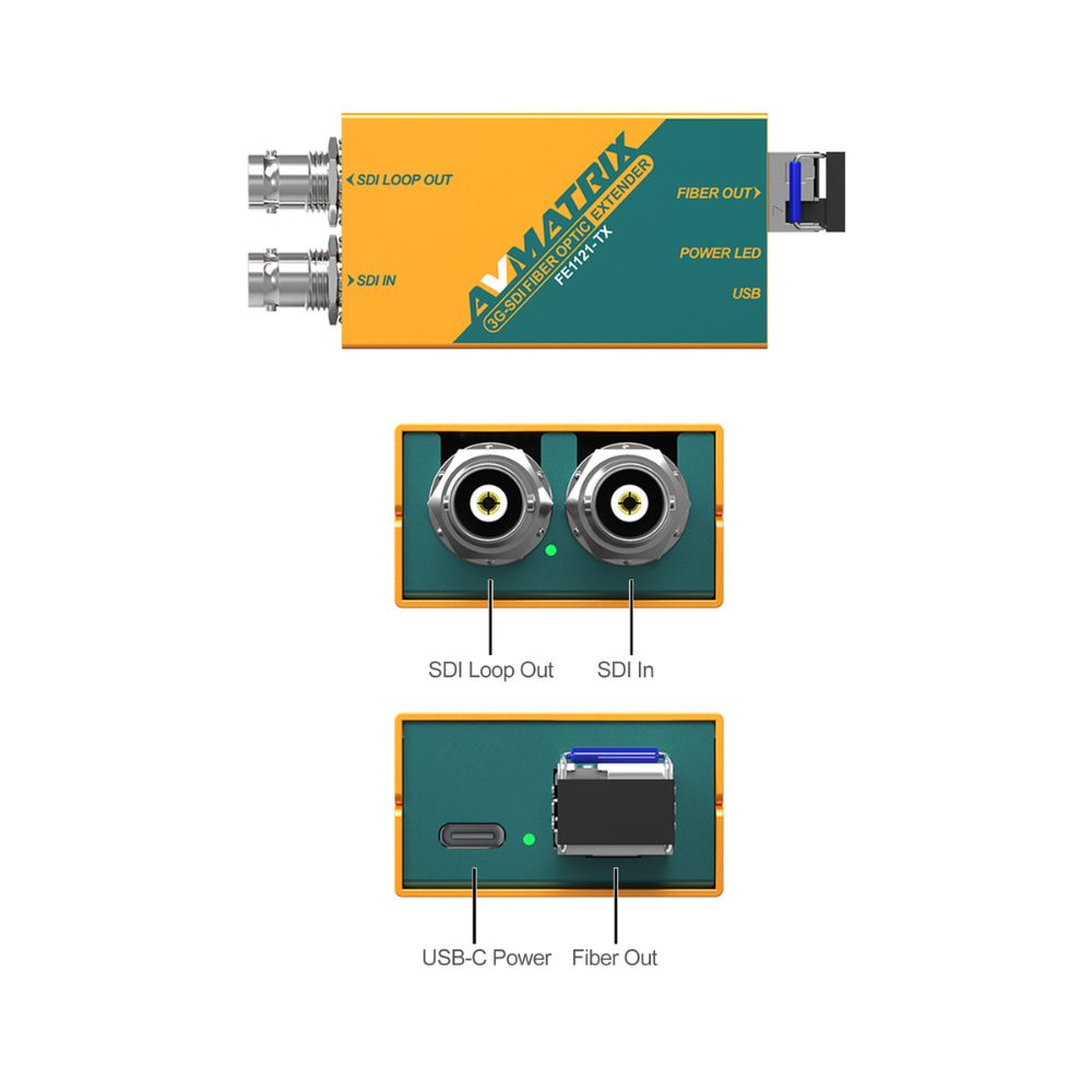 AVMatrix 12G-SDI Over SFP / LC Fiber Optics Range Extender Kit with 10 KM Transmission Distance, and Automatic Bandwidth Switching for Up to 4K 60Hz Resolution | FE1121-12G