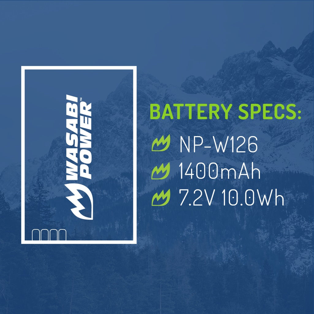Wasabi Power NP-W126 NPW126 7.2V 1400mAh Battery for Fujifilm HS30EXR, X-A1 X-A5 X-A10, X-E1 X-E2 X-E2s X-E4, X-H1, X-M1, X-Pro1 X-Pro2 X-Pro3, X100F X100V Mirrorless Camera