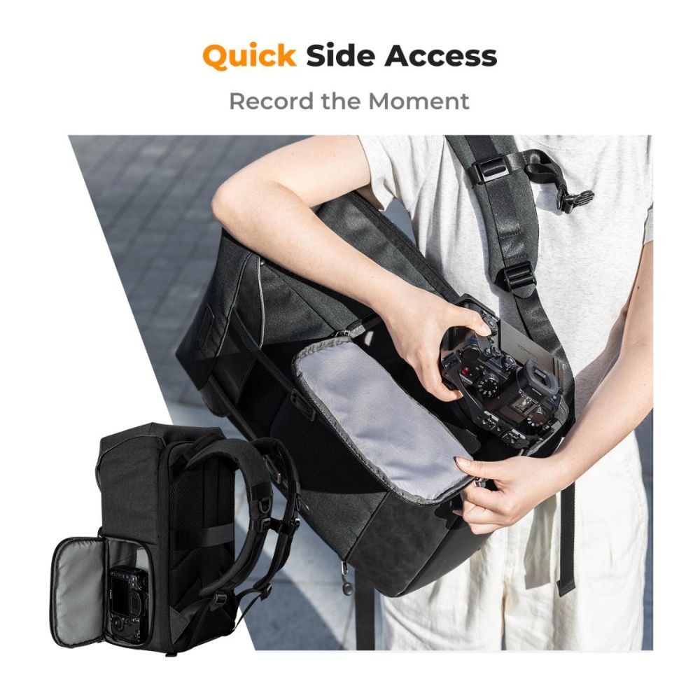 K&F Concept 20L Camera Backpack with 15" Laptop Compartment, Tripod Holder, Rain Cover, 20 Liters Large Capacity Storage Bag for Sony Fujifilm Canon Nikon Lumix DJI Drone, Lenses, Battery, Speedlite Flash, Photo & Video - Urban Wander 02 | Black, Blue
