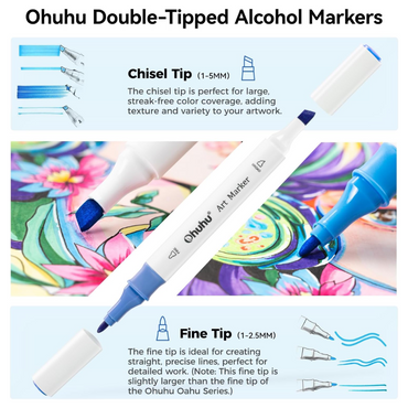 Ohuhu Alcohol Based 47 + 1 Vibrant Colors with Colorless Blender Dual Tip Fine and Chisel Art Marker Colored Pens for Statiory, Color Drawing, Arts & Crafts | Y30-80401-07