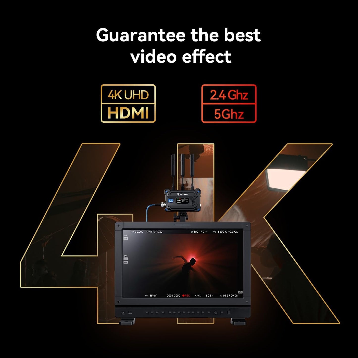 Hollyland PYRO S 4K SDI / HDMI Wireless TX + RX Video Transmitter and Receiver Transmission System Set with 50ms Low Latency, Max 1300ft LOS Range and Smart Channel Scan for Live Streaming, Broadcasting, and Recording