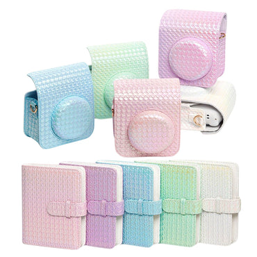 Pikxi Metallic Finish Basket Weave Pattern Photo Album and Case for FUJIFILM Instax Mini 12 Instant Film Camera - Available in Pastel Blue, Blossom Pink, White, Mint Green, Purple and Silver Colors