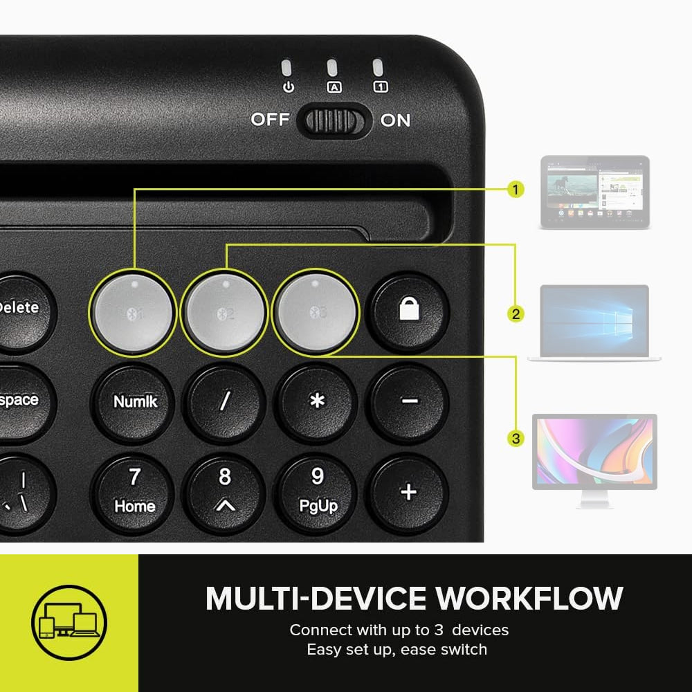 Delux K2212V 2 Zone Universal Wireless Bluetooth Keyboard Rechargeable with Integrated Stand Cradle, 100 Keys, Scissors Keycaps for Windows/ISO/Android