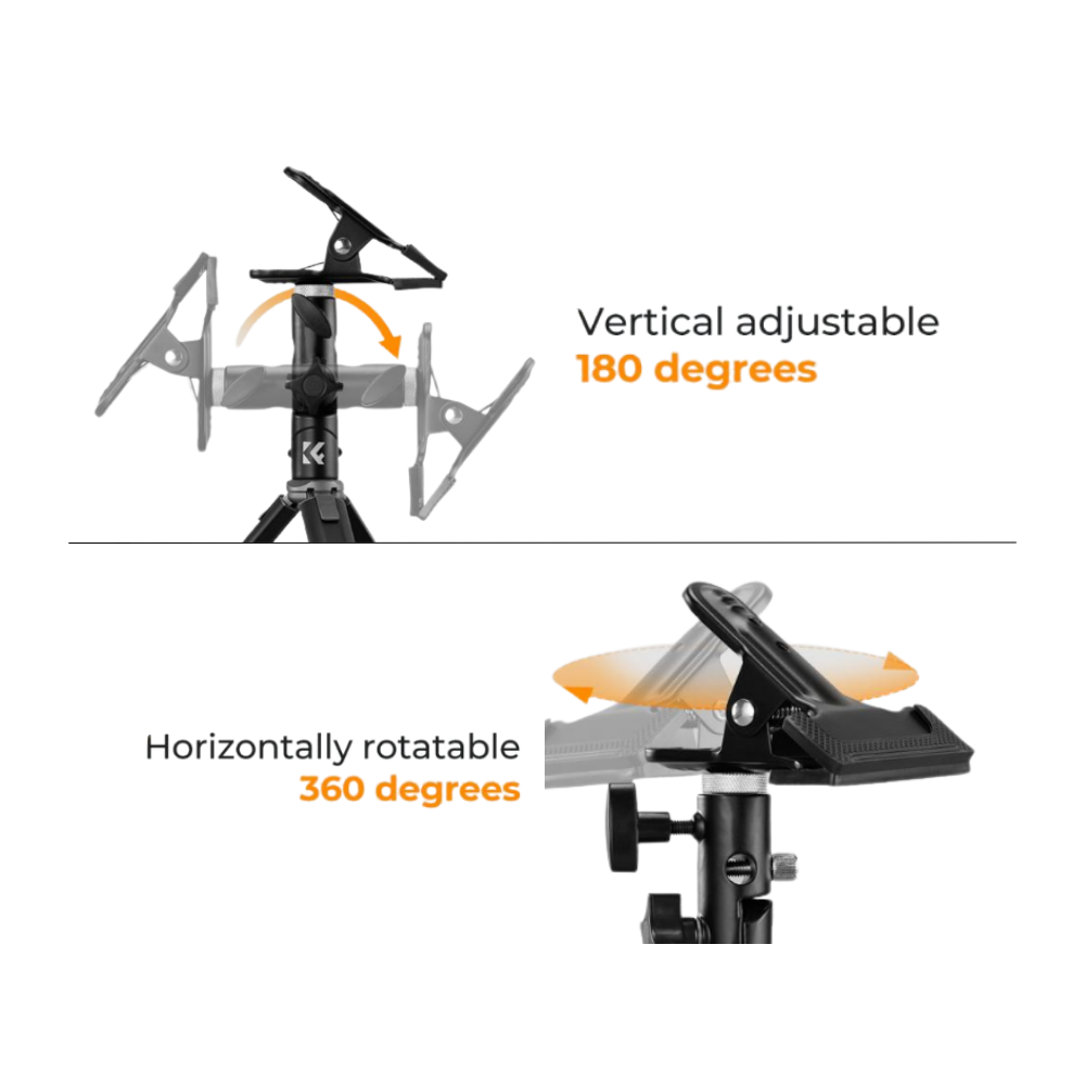 K&F Concept Heavy-Duty Metal Bracket Clip for Reflectors, Backdrops & Umbrella Diffusers with Flexible Swivel Adjustment, 5/8" Light Stand Attachment, and 1/4"-3/8" Screw Threads for Cameras, Fill Lights & Photography Studio Lighting