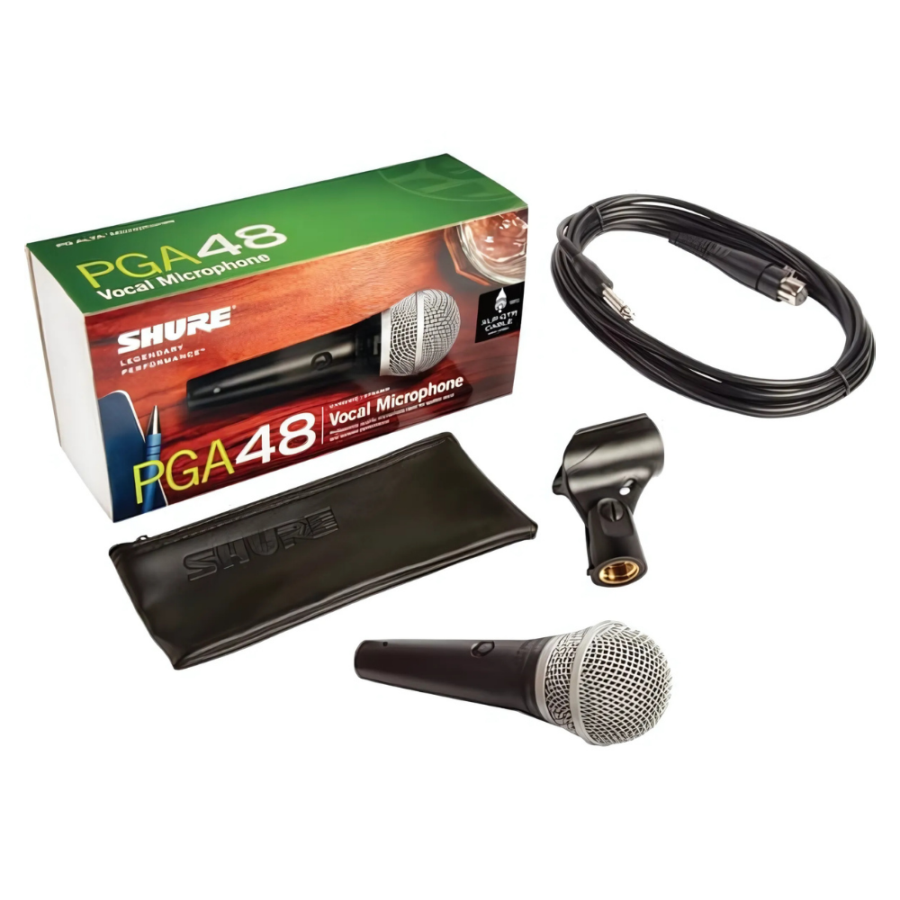 Shure PGA48 Dynamic Vocal Microphone Cardioid Mic with XLR to 1/4" Cable for Speech, Karaoke Music Instrumens & PA Systems