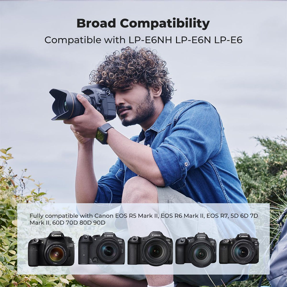 K&F Concept LP-E6P LPE6P Battery and Charger Kit with 2400mAh Capacity, Micro and USB-C Port for Canon EOS R5 II, R6 II, R7, R6, R5 Mirrorless / 90D, 80D, 70D, 60D, 5D IV, 5D III, 5D II, 5DS R, 6D II, 6D, 7D II, 7D DSLR Cameras