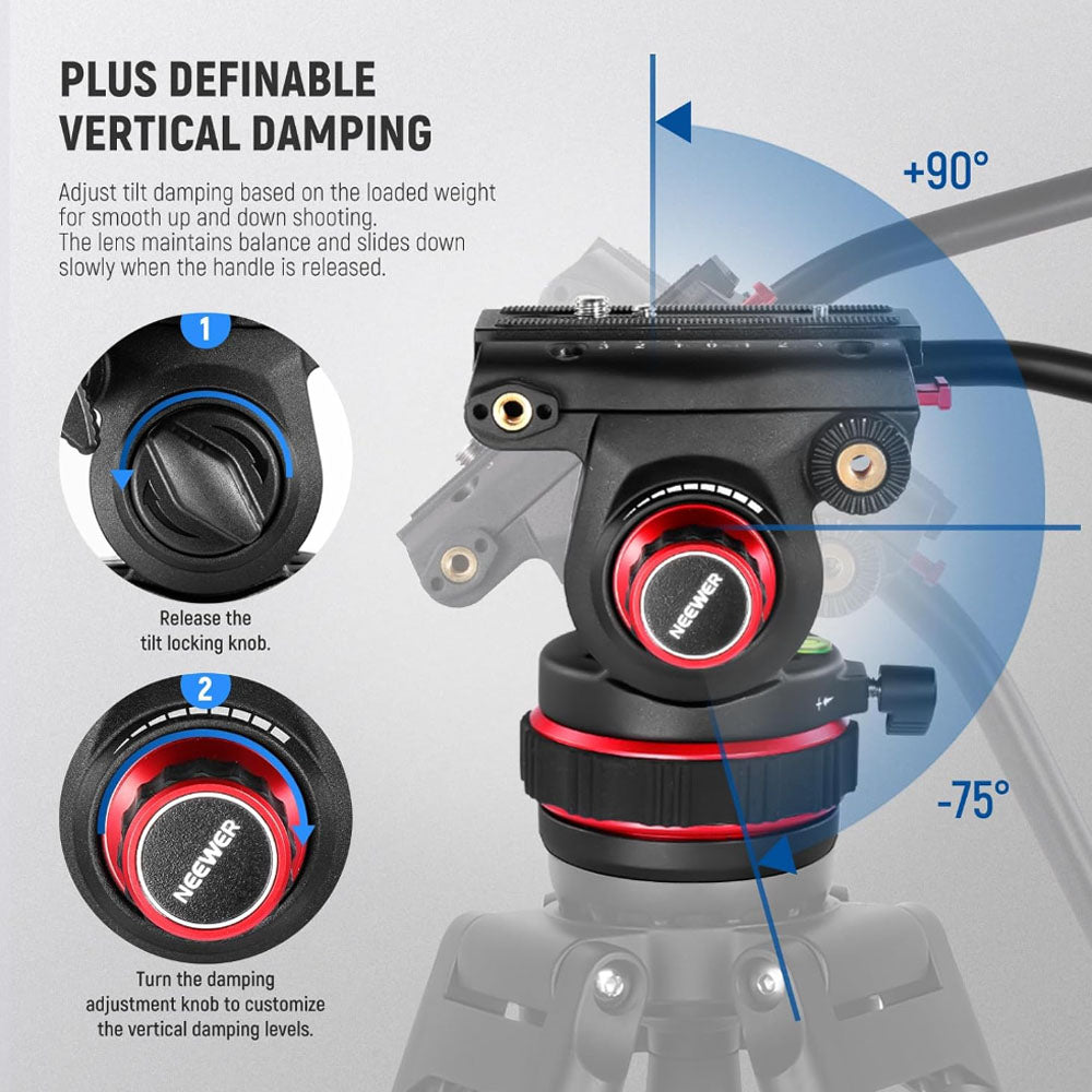 Neewer GM88 74" Pro Video Tripod with 360° Pan&-75°/+90° Tilt Head Quick Release Plate and 189cm Max. Height,10kg Max. Load Capacity for DSLR, SLR, Mirrorless, Movie, Cinema Camera