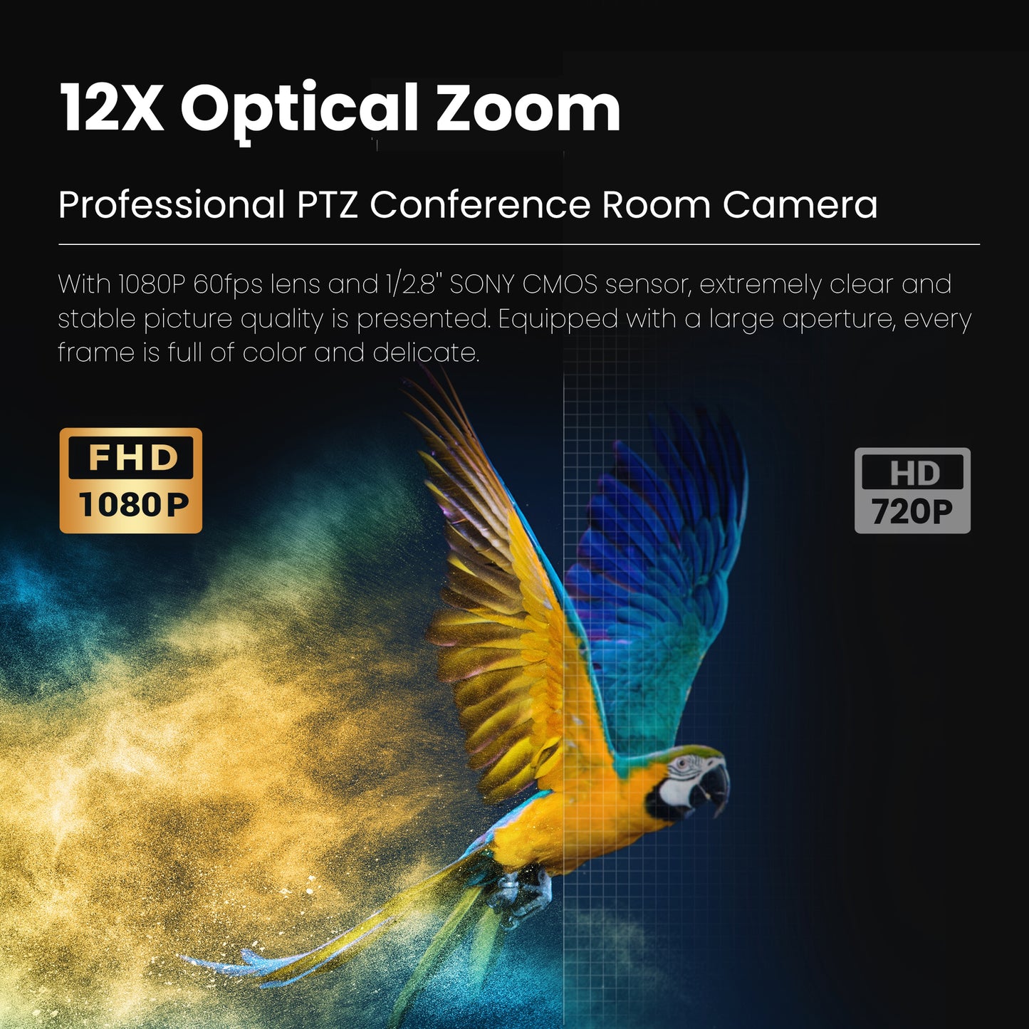 Tenveo UHDMAX 1080P FHD PTZ Conference Camera with Smart Auto Tracking, 12X Optical Zoom, 2MP 1/2.8" Sony Sensor, 3G-SDI, HDMI, USB, and LAN Output for Video Live Streaming, Broadcast, Meeting & Conferencing