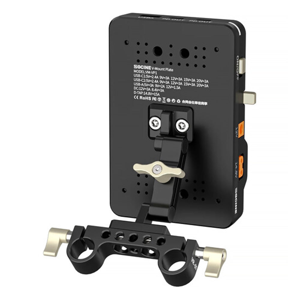 ZGCINE VM-VP1 KIT 1 | KIT 3 Series V-Mount Battery Plate with Adjustable Arm and 15mm LWS Rod Bracket, 20V, USB-C PD, USB-A QC, DC, D-Tap, BP Output, 1/4"-20 Mount Threads, LED Battery Status Indicator for Photography & Videography Devices