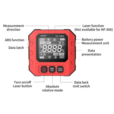 Noyafa NF-566S Double-Sided Laser Digital Inclinomter High Precision Angle Measuring Tool with VA LCD Screen Display, Built-In 3.7V 390mAh Lithium Battery, USB-C Charging Cable for Industrial, Maintainance, and Home Improvements