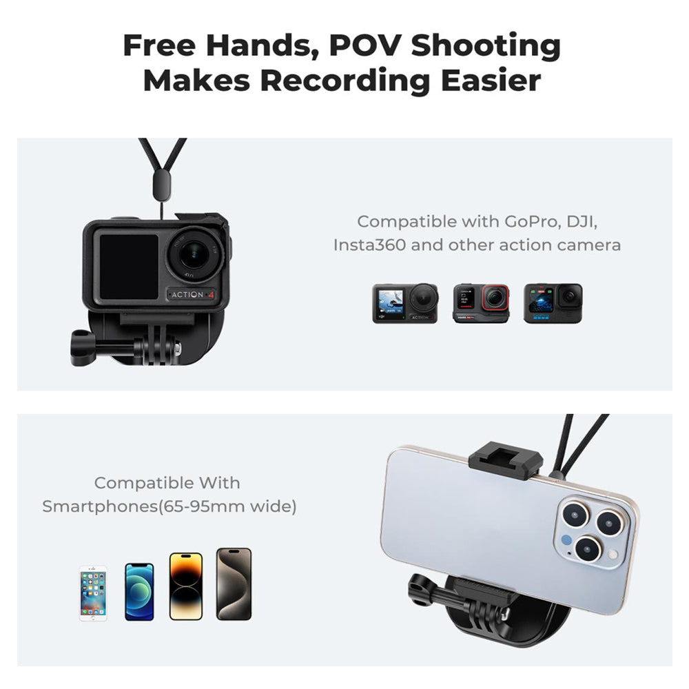 K&F Concept Magnetic Chest Mount / Neck Bracket with 360° / 180° Rotation for Smartphones and GoPro DJI Insta360 Action Cameras - POV Point of View Recording, Hands-Free Vlogging, Video Content Creation | KF31-116 SKU-2288