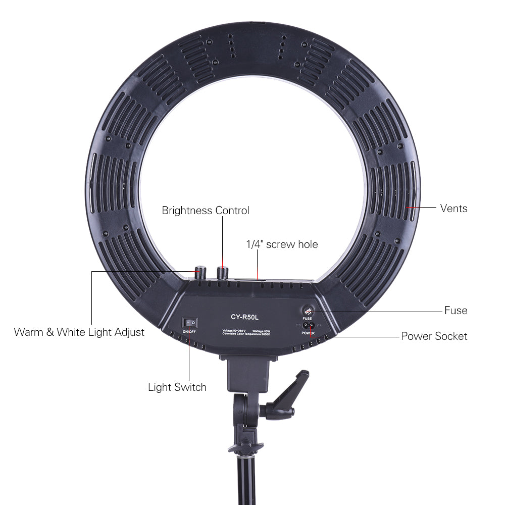 Pxel RL-18 RL18 LED Lamp Bi-Color Ring Light 18 inches 3200K-5500K Photography Studio Beauty Vlog Lighting Makeup, Livestream with Stand