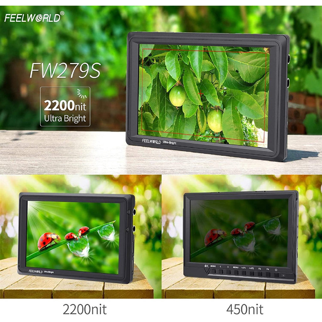 FEELWORLD FW279S 7 Inch 2200nit Daylight Viewable Full HD 1920x1200 IPS Panel DSLR On Camera Field Monitor 3G SDI 4K HDMI Input/Output Video Assist Peaking Focus