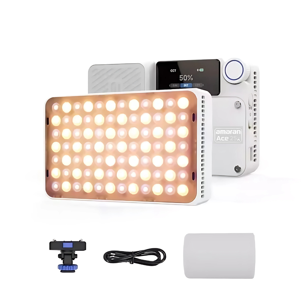 Aputure Amaran Ace 25c / 25x RGB / Bi-Color LED Pocket Panel Light Creator Kit with 32W 4500mAh, Max 80m Wireless Range, Fan Cooled, 12 / 9 Built-in Light Effects with Onboard and App Control Support