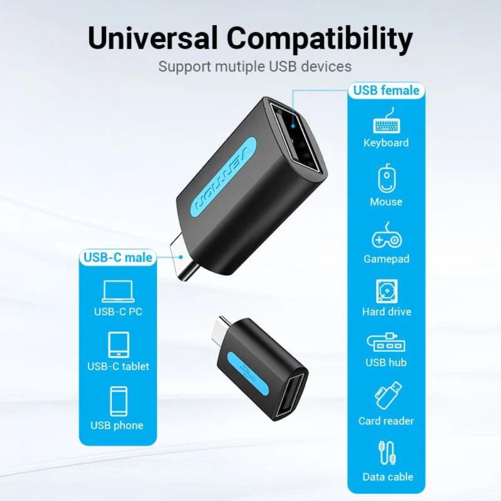Vention USB-C Male to USB 2.0 Female OTG Adapter with High-Speed 480Mbps Data Transfer for Laptops, Android Phone, Tablet