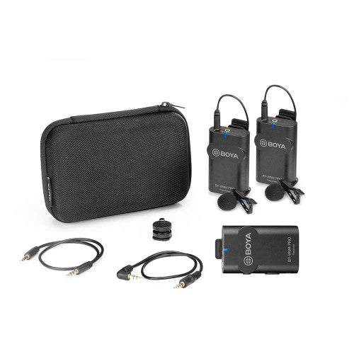 Boya BY-WM4 Pro K2 Portable 2.4G Wireless Lavalier Lapel Microphone System (Dual Transmitters + One Receiver) with Hard Case for DSLR Camera Camcorder Smartphone PC Tablet Sound Audio Recording Vlog Live Streaming Livestream Interview
