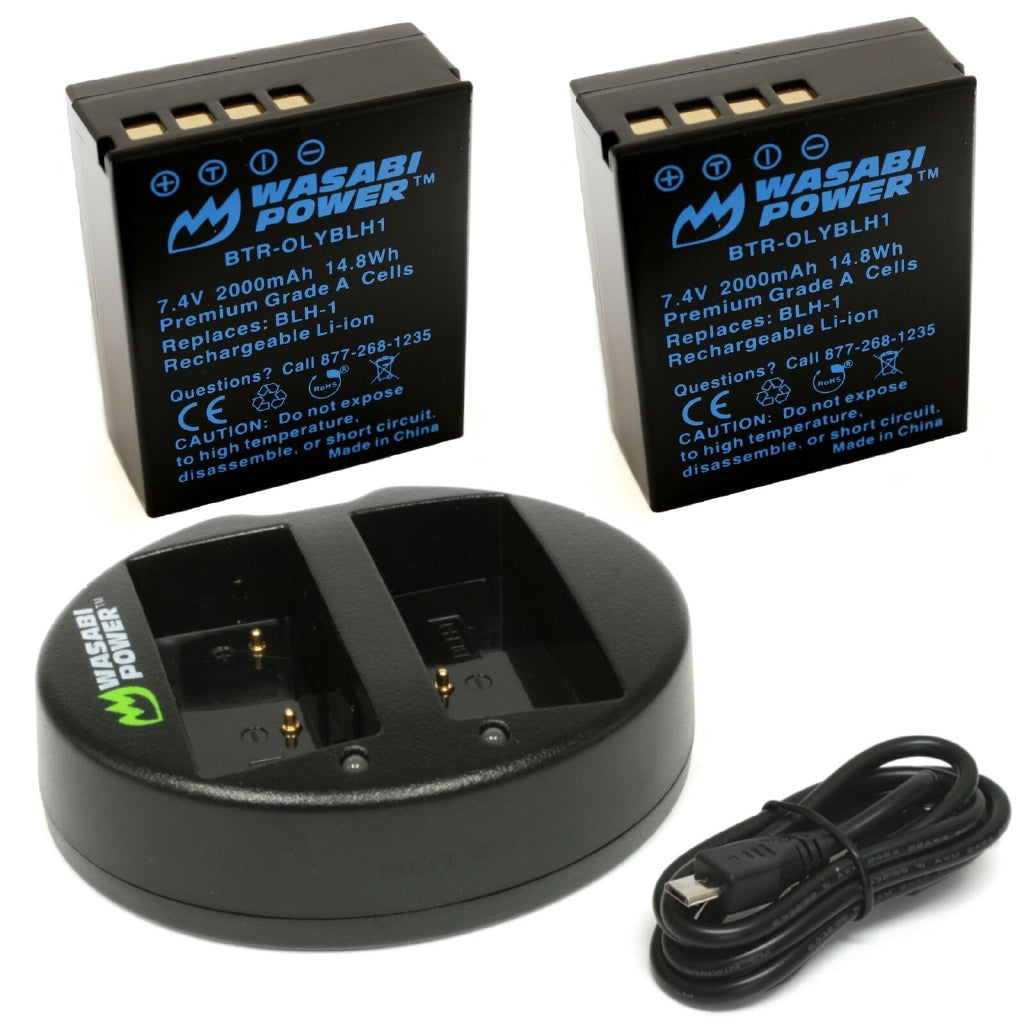 Wasabi Power Battery (2-Pack) and Dual Charger for Olympus BLH-1 Fully Decoded