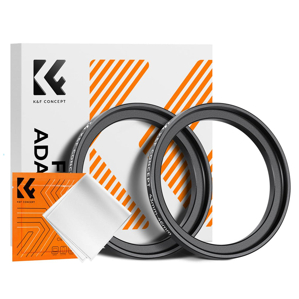 K&F Concept 2-PC Step-Up Rings (Small-to-Large) Aluminum Filter Adapters for Camera Lenses to fit Larger Lens Filters with Microfiber Cleaning Cloth & Storage Case