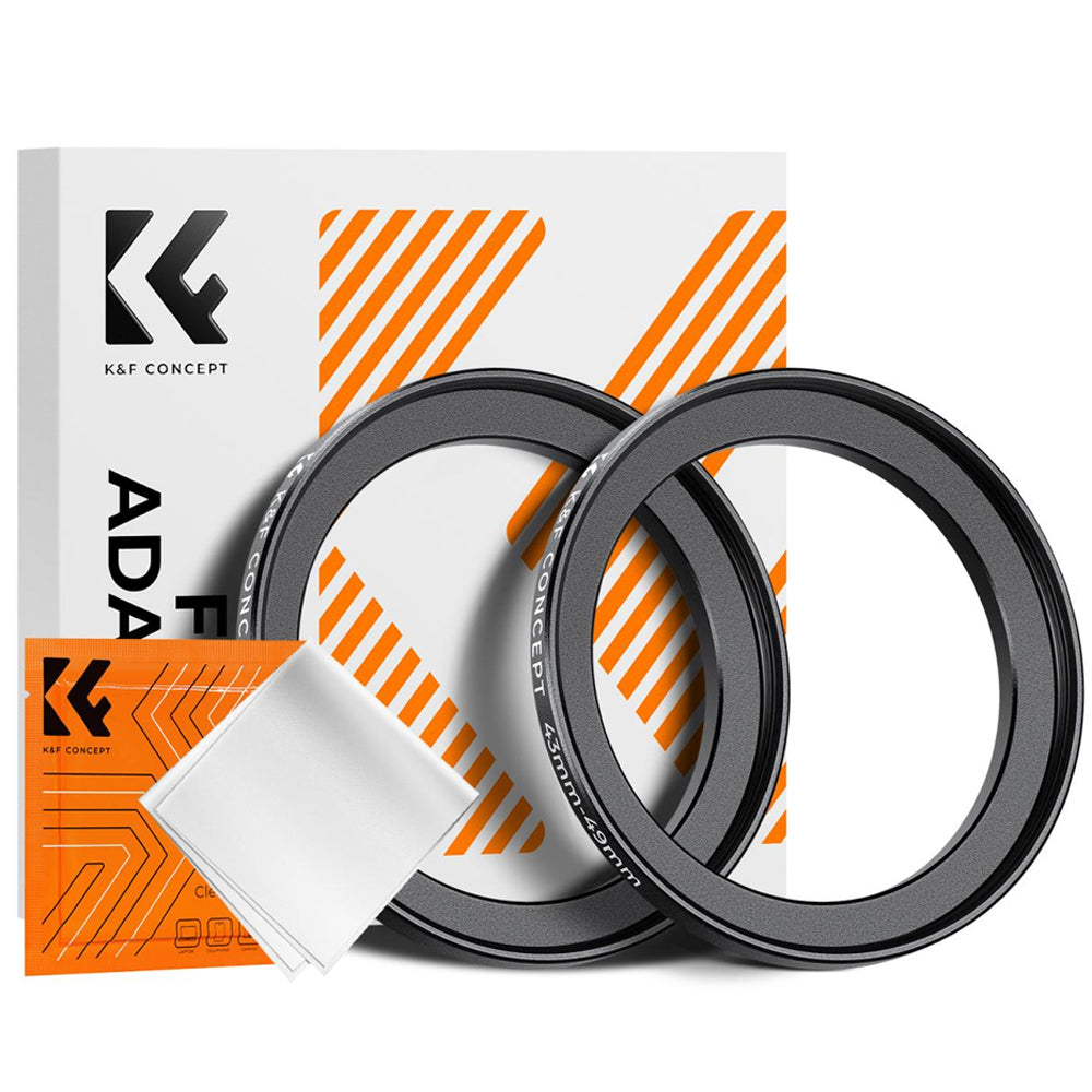 K&F Concept 2-PC Step-Up Rings (Small-to-Large) Aluminum Filter Adapters for Camera Lenses to fit Larger Lens Filters with Microfiber Cleaning Cloth & Storage Case