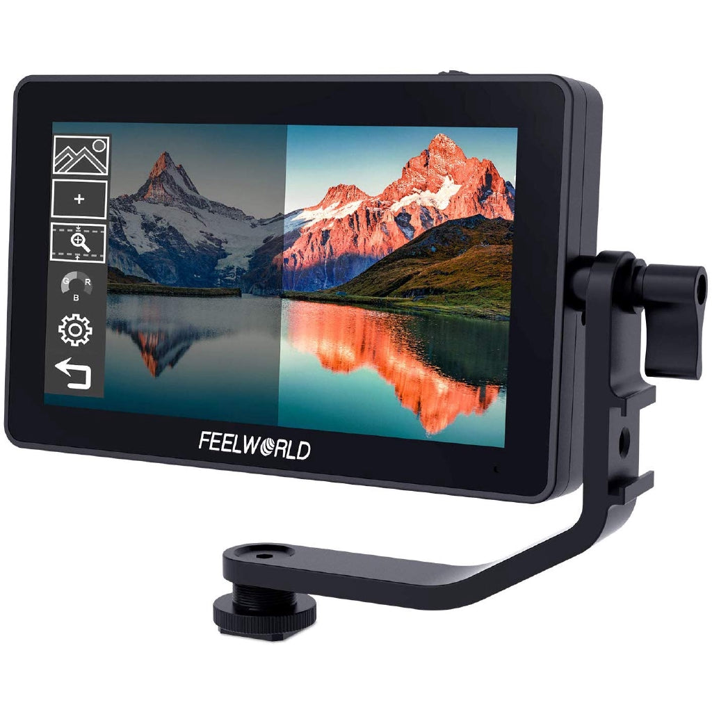 FEELWORLD F6 Plus 5.5 inch DSLR Camera Field Touch Screen Monitor with 3D Lut Small Full HD 1920x1080 IPS Video Peaking Focus Assist 4K HDMI 8.4V DC Input Output Include Tilt Arm