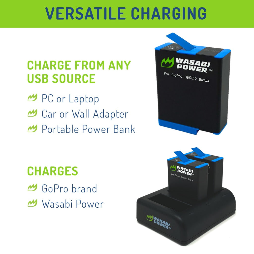 Wasabi Power GoPro HERO 12/11/10/9 Battery & Charger for HERO12 HERO11 HERO10 HERO9 Action Cameras | JG Superstore