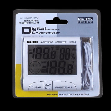 Eagletech DC103 Digital LCD Temperature Humidity Meter Clock Hygrometer Thermometer Indoor and Outdoor