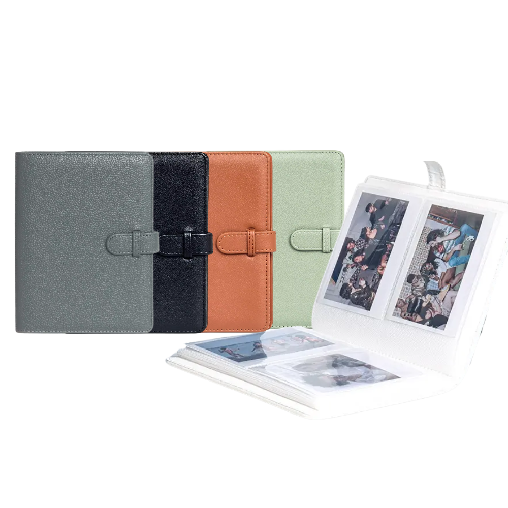 Pikxi 80 Pockets 20 Pages Photo Album with PU Leather Material for FUJIFILM Instax Wide Instant Film Camera | Green Brown Black White Dark Grey