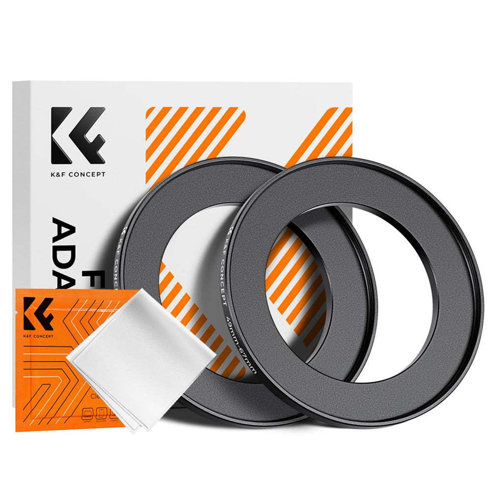 K&F Concept 2-PC Step-Up Rings (Small-to-Large) Aluminum Filter Adapters for Camera Lenses to fit Larger Lens Filters with Microfiber Cleaning Cloth & Storage Case