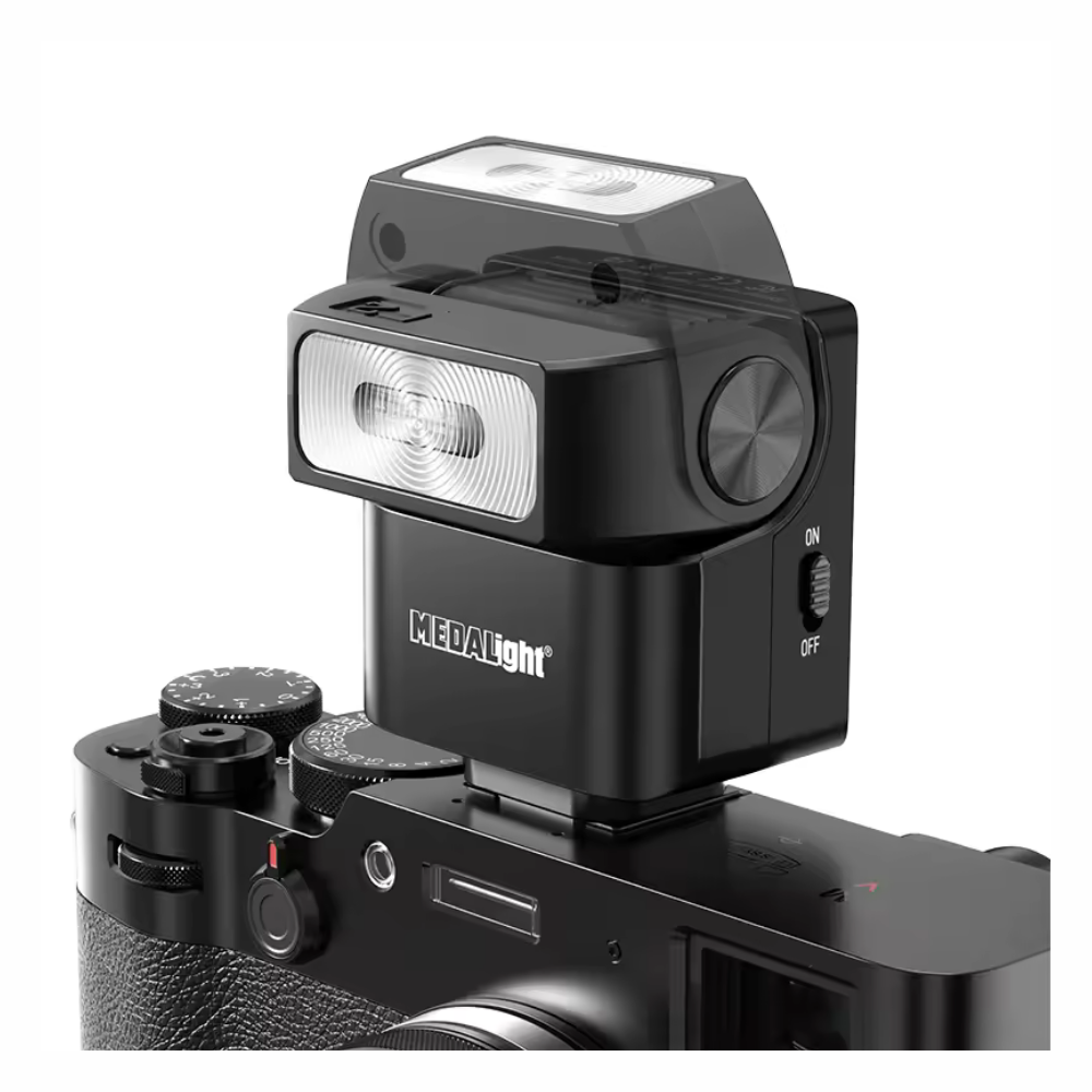 MEDALIGHT F2S Mini Camera Flash, Lightweight Wireless Off-Camera Speedlite for Canon, Sony, Nikon, Fuji, Ricoh, Leica & Other DSLR Cameras with 2.4GHz Remote, Hot Shoe Mount, Pivoting Angle, Li-Ion Battery & USB-C Charging for Photography