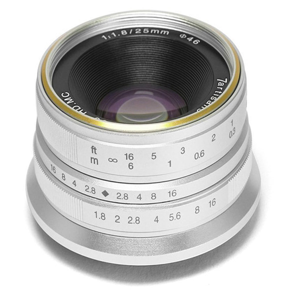 7Artisans 25mm F/1.8 APS-C Format M43 Micro Four Thirds Mount Compact Portrait Prime Lens MF Manual Focus for Mirrorless Cameras | Black Silver