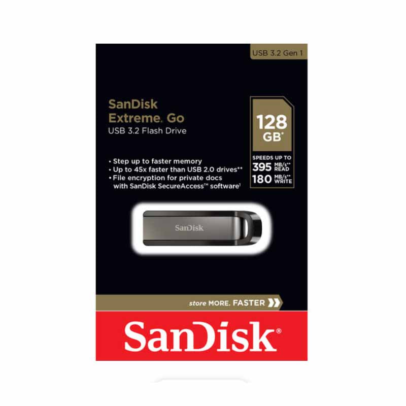 SanDisk Extreme Go 64GB 128GB 256GB USB A 3.2 Gen 1 Flash Drive with 395MB/s Read, 180MB/s Write Speed, SecureAccess and RescuePro Deluxe Support