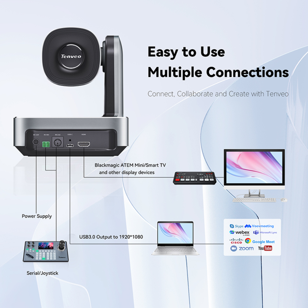 Tenveo VL 11x / 20x Optical Zoom PTZ Conference Camera 1080p 60FPS FHD with Quick Auto Focus, 1/2.8'' SONY CMOS Sensor, IR Remote Control and Multiple Interfaces (USB3.0, HDMI, RS485 & RS232) for Video Meetings & Conferencing