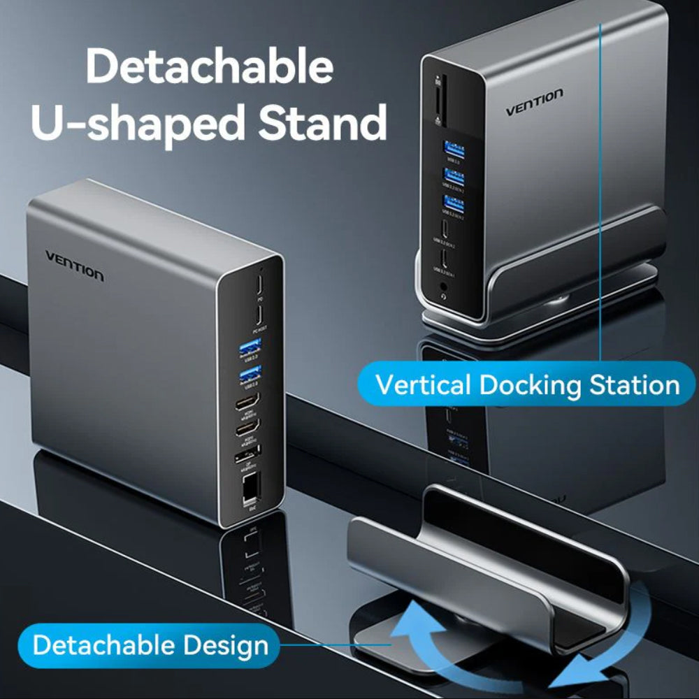 Vention 15-in-1 USB-C MST Multi-Interface Docking Station with 4K 60Hz DP HDMI Video Port, 10Gpbs 5Gbps USB Hub, SD TF Memory Card Reader, PD 100W Type C Charging Dock, and 3.5mm TRRS Microphone & Headphone Jack for Computers & Laptops