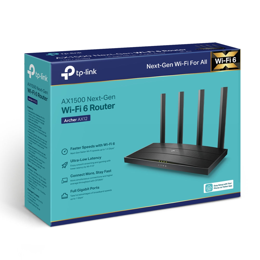 TP-Link Archer AX12 AX1500 Wi-Fi 6 Dual Band Wireless Next-Gen Gigabit Router with 4-High-Performance Antens, OFDMA & MU-MIMO Technology, WPA3 WIFI Security, TP Link Tether APP Support | Network & Telecommunications Devices | TPLINK